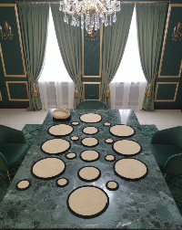 Table Dine & Organizer Smart Mat Set: Cotton Placemats, Coasters & Hot Pads with Basket (Black Beige)