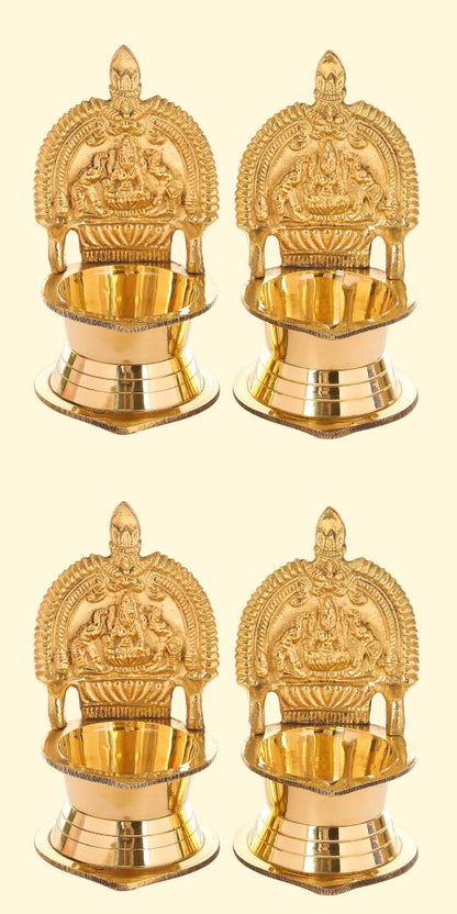 Kamakshi Vilakku brass oil lamp with size measurements shown