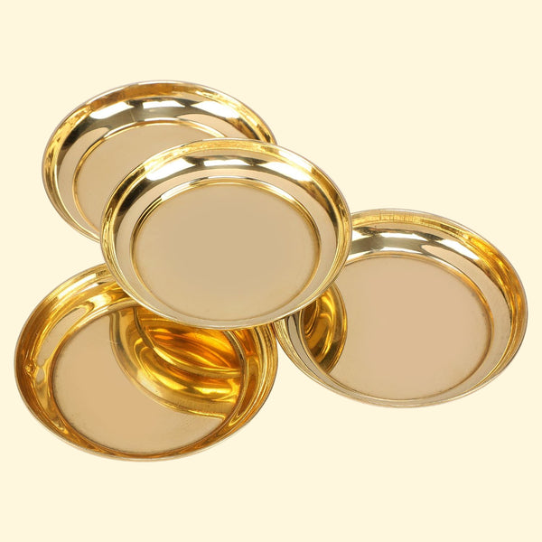 Pooja-Thali aus Messing | Kleiner Pooja-Teller aus Messing (Größe: 4 Zoll / 4 Zoll) (Set mit 4 Tellern) 